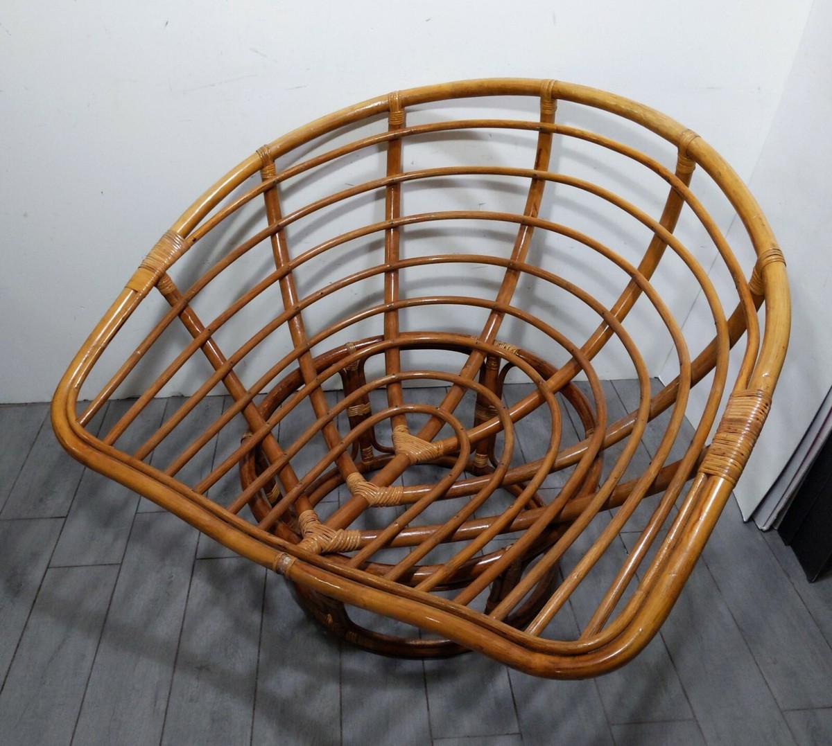 Vintage Bentwood Bamboo Rattan Papasan Lounge Chair Mid Century Modern Boho  Chic