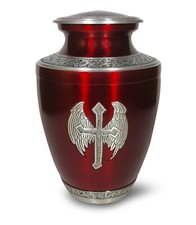 Angle Wing Engraved Red Cremation Urn Funeral Burial Jar for Human Ashes