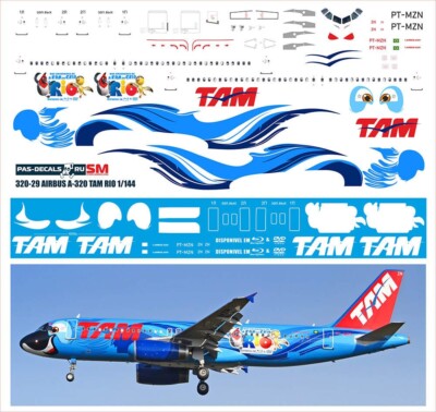 Airbus A320 TAM Rio color 1/144 PAS-DECALS	320-29  New!