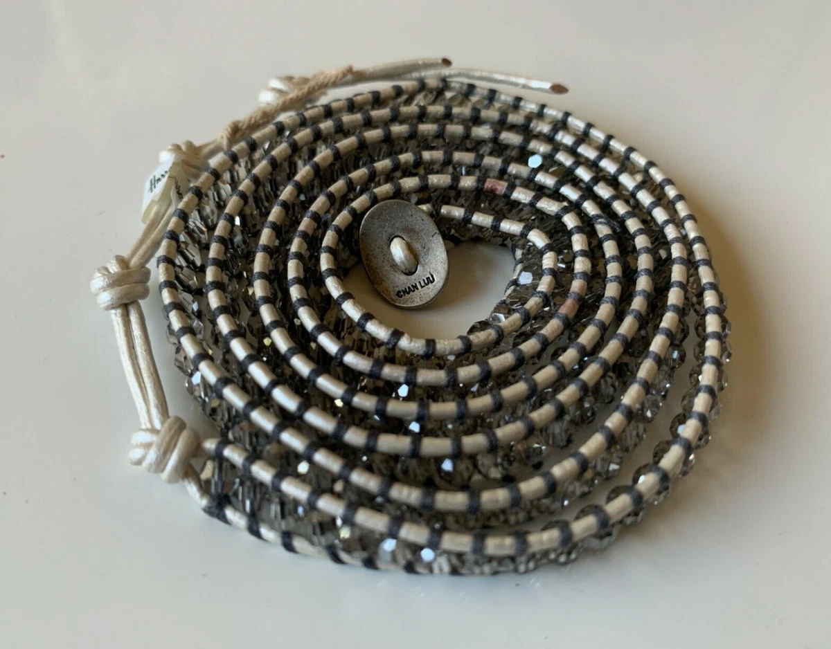 New Chan Luu Swarovski Crystal Wrap Bracelet Pearl White Leather