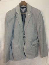 TOMMY HILFIGER Mens 2 Button Sport Coat Blazer Jacket Sz 40 R Gray Pinstripe