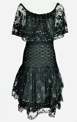 VNTG*FRENCH BLACK LACE*SPANISH DESIGN W SWAROVSKI CRYSTALS~STRETCH DRESS~SZ  6/8 | eBay
