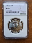1961 D FRANKLIN SILVER HALF DOLLAR NGC MS65
