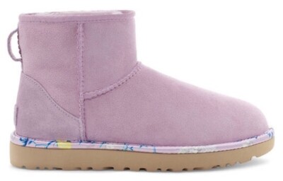 UGG Classic Mini Floral Pink Red - Pink with Floral Trim - Size USA 7