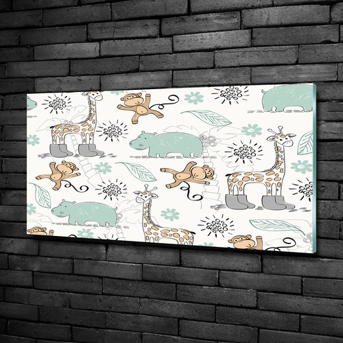 Tableau Sur Verre Tulup 100x50 - Girafes Et Zèbres - Décoration Murale Design Moderne