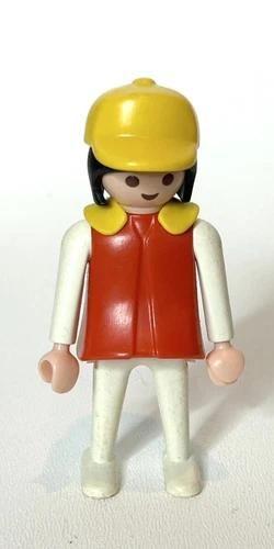 Vintage 1974 ~ PLAYMOBIL GEOBRA ~ Girl in a Red Dress with a Yellow Collar