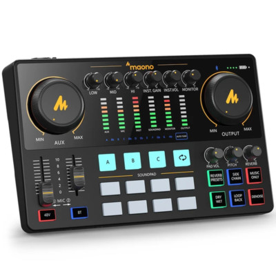 AME2 Audio Interface Soundkarte DJ Mixer - All-in-One Portable Podcast Studio