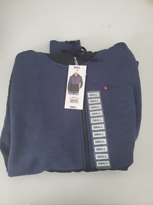 Champion Fleece Hoodie S Navy Black Mens Woven Mix Half Zip Sweatshirt  Jacket