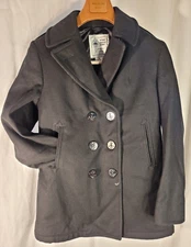 Defense Logistics Agency Quarterdeck Black Navy Pea Coat Wool Size 10 L
