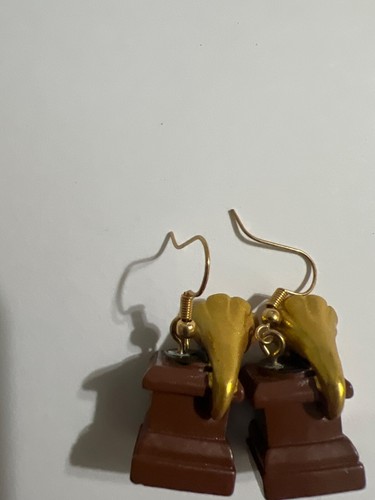 Miniature Gramophone Earrings Brown & Gold Hook Style Handmade Unique Design - Picture 2 of 6