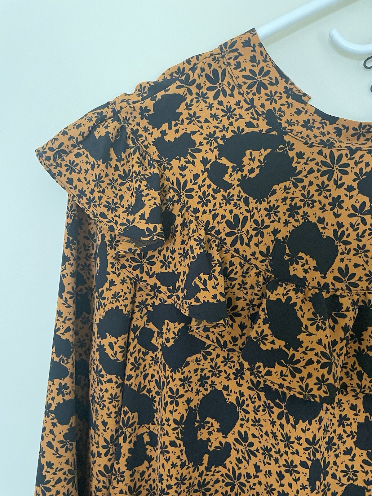 Topshop Mustard Ruffle Yoke Long Sleeve Mini Shift Dress Size 2 NWOT