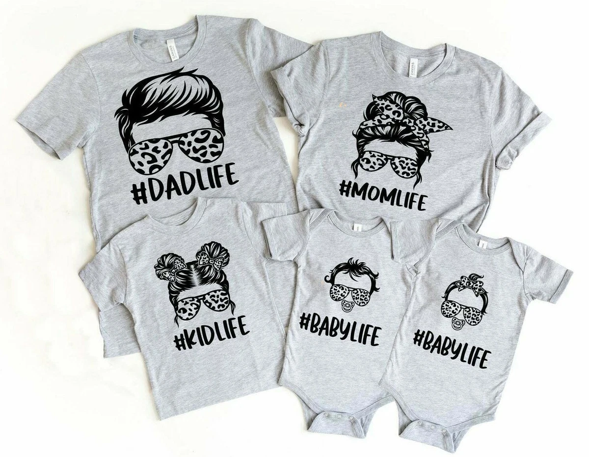 NEW! Mom Dad Kid Baby Life Family Matching T-shirts Kids Adults Sizes Gray  Color