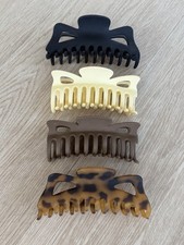 Set of 4 Plastic Hair Jumbo Claw Clips Matte Finish Black Cream Brown Tortoise
