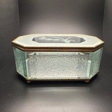 Vtg Handcrafted Glass  Brass Mirrored Jewelry Box  Trinket Box  Nice Gift 