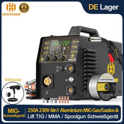 250A MIG Schweißer Aluminium Puls Lift-WIG Spot MMA Gaslos Schutzgas & Spoolgun