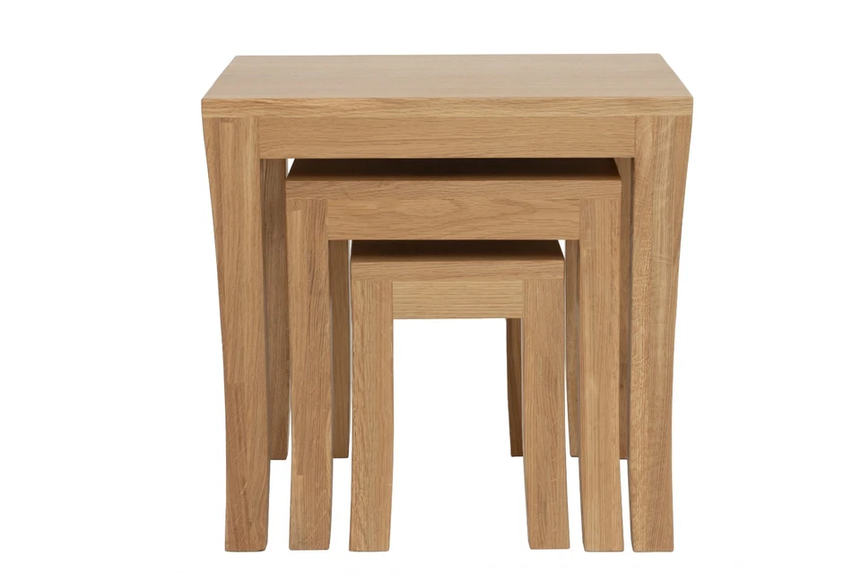 DELEX Nest of Tables Solid Oak Wood Set of 3 Tables Curved/Straight Legs Side Table