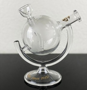 Unique Globe Glass Mini Hookah - Custom Etched Base - Clean & Ready 8mm