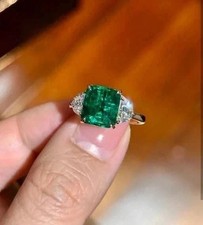 4.00Ct Emerald Natural Emerald Diamond Anniversary/Wedding Ring 14k White Gold 7