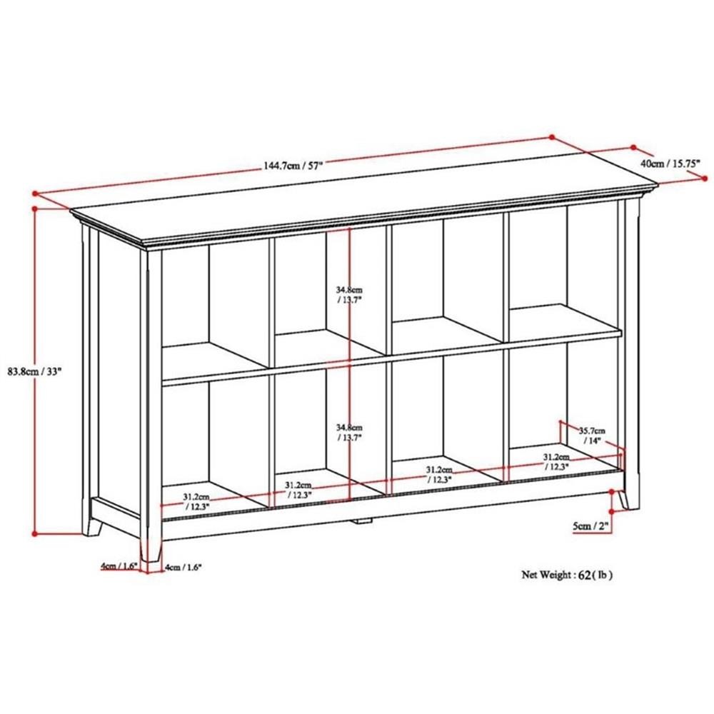 Simpli Home Amherst 57"WD Wood 8 Cube Storage Sofa Table in Hickory Brown