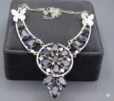 Rainbow Fire Mystic Topaz Gemstone Necklace 925 Sterling Silver Jewelry Gift Her