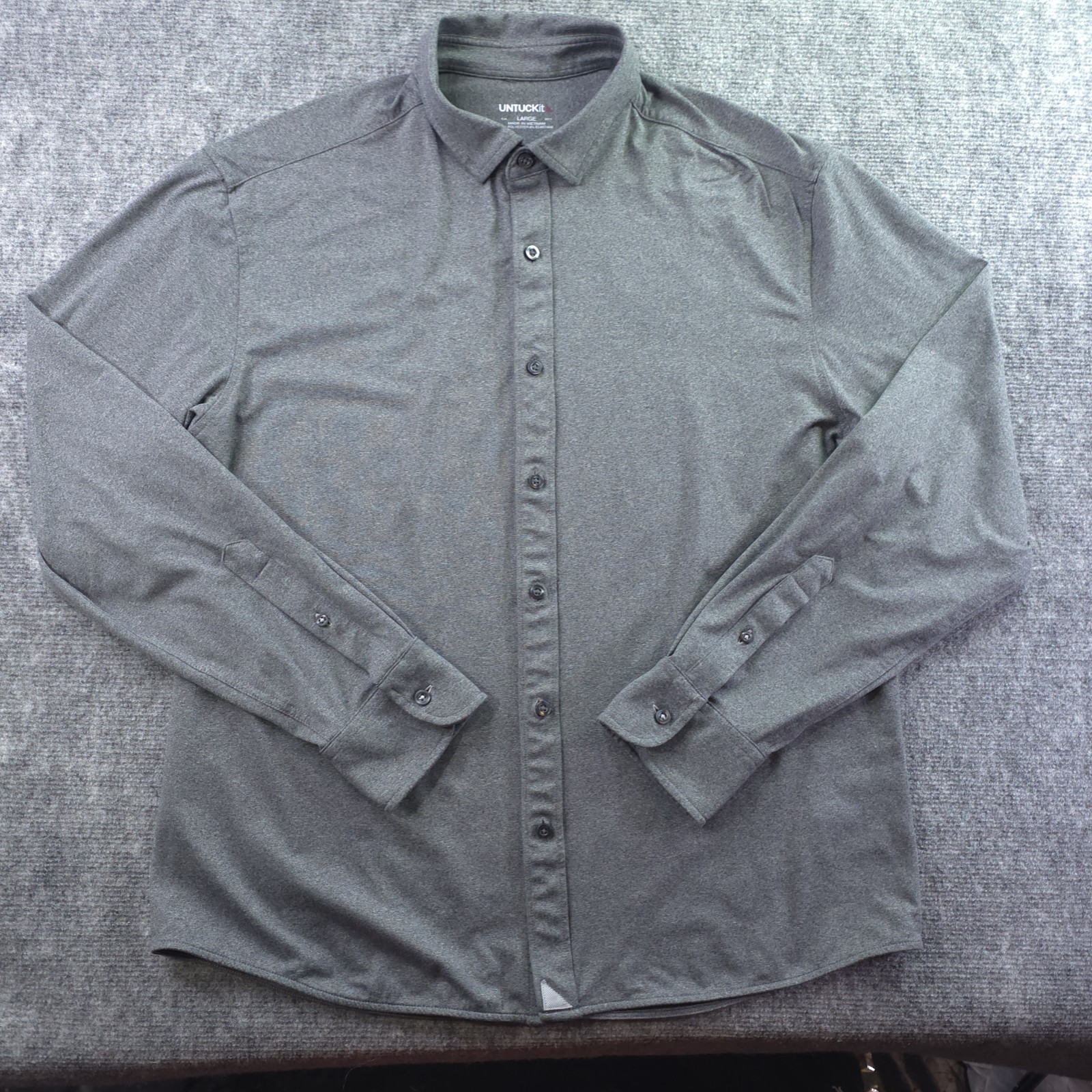 Untuckit Shirt Large Gray Solid Polyester Stretch… - image 1