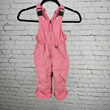 Lands  End Pink Grow-A-Longs Insulated Front Zip Winter Snow Bibs Pants Kids 2T