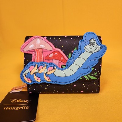 Loungefly Disney Alice in Wonderland Caterpillar Mushroom Fuzzy Flap Wallet NEW