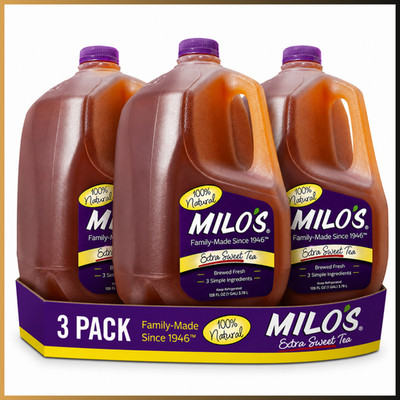 Milos Extra Sweet Tea 128oz 1 Gallon 3 Pack All Natural Real Brewed Bulk