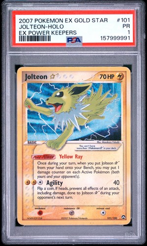 2007 POKEMON EX POWER KEEPERS GOLD STAR #101 JOLTEON-HOLO PSA 1