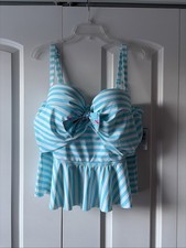 Torrid Blue and White Striped Swim Top Tankini Size 2 D/DD Women's Plus