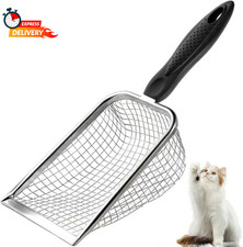 Cat Litter Scoop - Long Handle Scooper, Rustproof Stainless Steel Mesh, Non-Slip