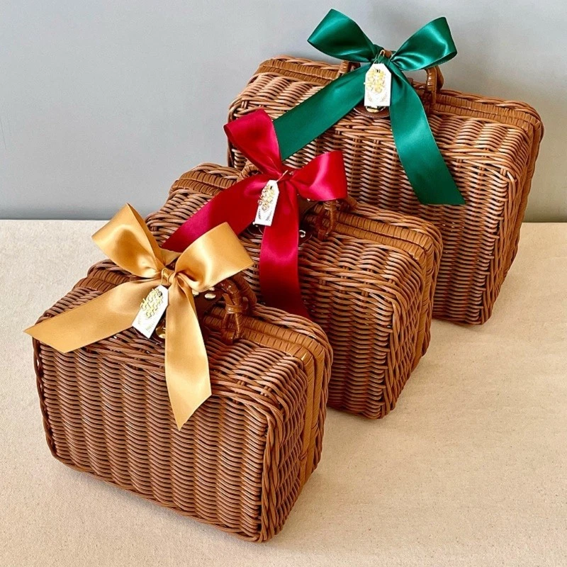 Imitation Rattan Wicker Suitcase Hand Gift Box Woven Cosmetic Sundries Organiser - Image 3 of 4