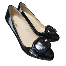 Prada Pumps Belt Design Black Lame Women's with Box Size EU36/US6
