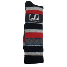 Black Stripe Cashmere Crew Socks Mens Large 10-13 Gray Red B.ella Warm Cozy NEW