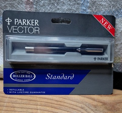 NEU UND VERPACKT Vintage Parker Vector nachfüllbarer Tintenroller schwarz, OVP 80er
