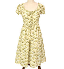 DOEN Smocked Ashlynn Dress XXS XS Yellow Citron Rosier Floral Hemmed Petite-Reg.