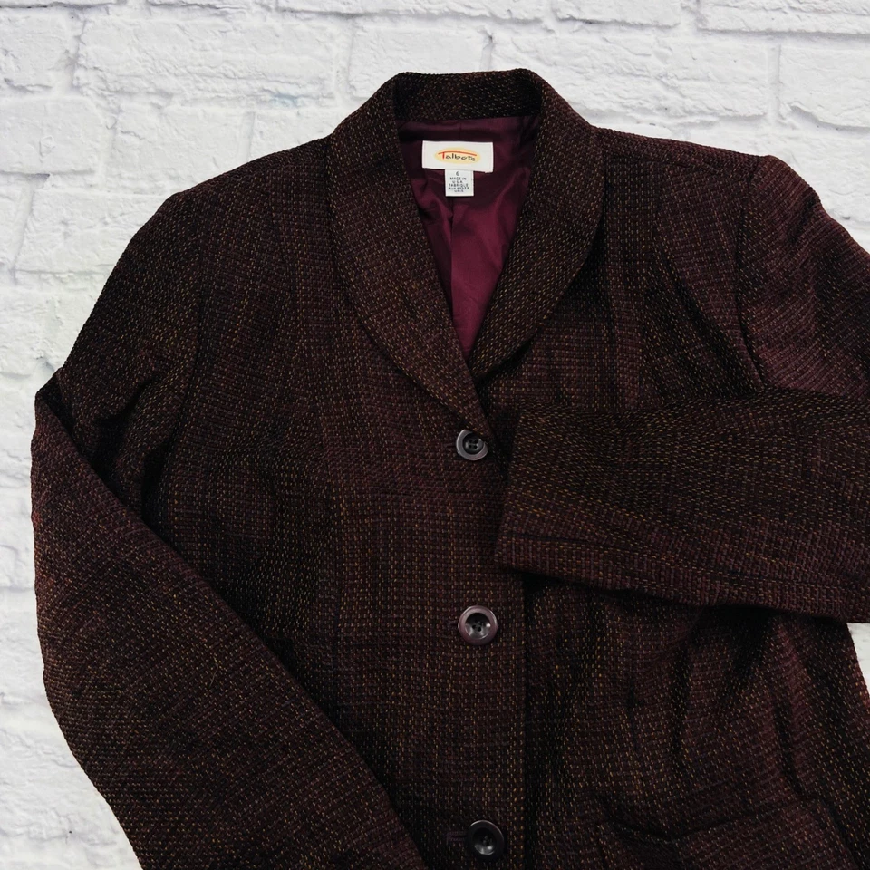 Conjunto de Falda Blazer Talbots Mujer Talla 6/8 Hecho en EE. UU. Borgoña Tweed Conjunto de Carrera Foto 2 de 4