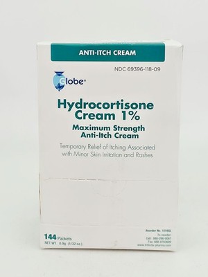 Globe Hydrocortisone 1% Maximum Strength Itch Cream 0.9g Packets 144ct BB4/27