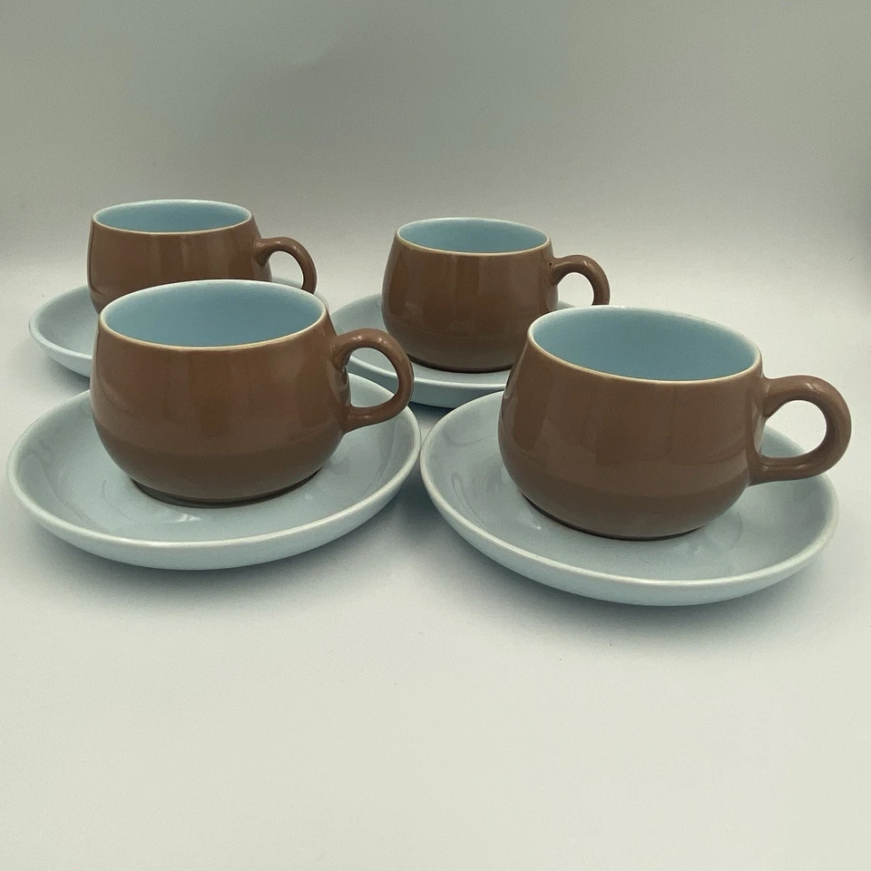 Set Of 4 Vintage Langley 2 Tone Cups & Saucers Blue And Brown Langley/denby - Image 2 of 4