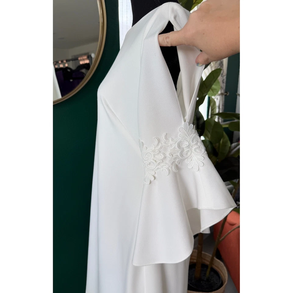 Ralph Lauren Bell Sleeve Dress Womens 8 White Elegant Floral Wedding Bridal - Image 3 of 4