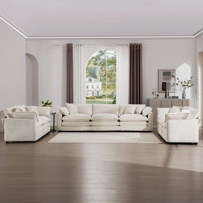 Modern Fabric Living Room Sofa 2-Piece Set, Two 2 Seater Sofa and One 3-Seater