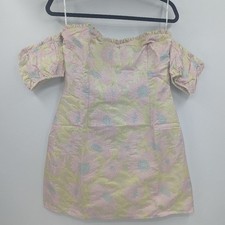 NWT LULUS Dress Womens M Med Yellow Banquet Invitation Jacquard Off the Shoulder