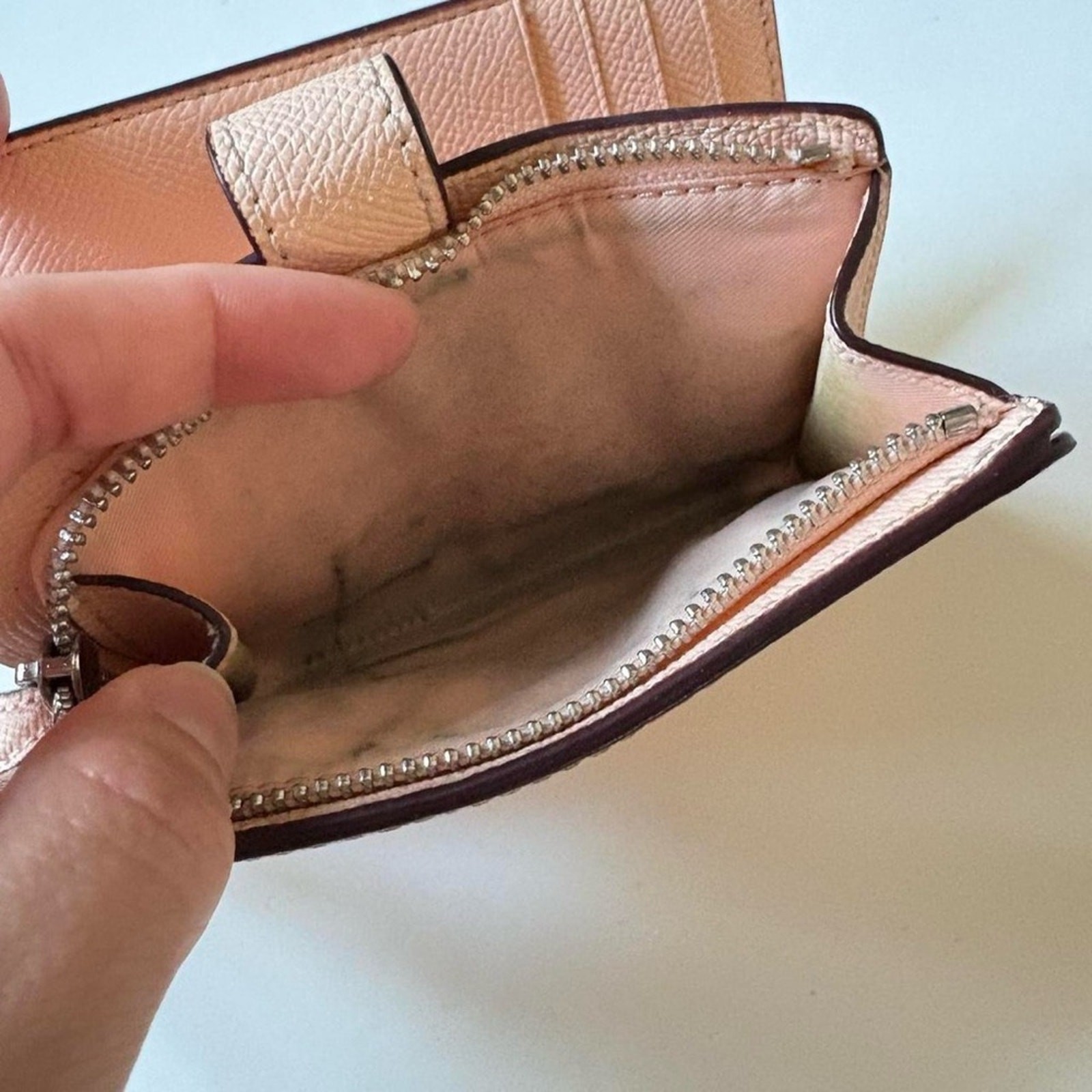 Coach Medium Corner Zip Wallet in light pink taupe crossgrain leather