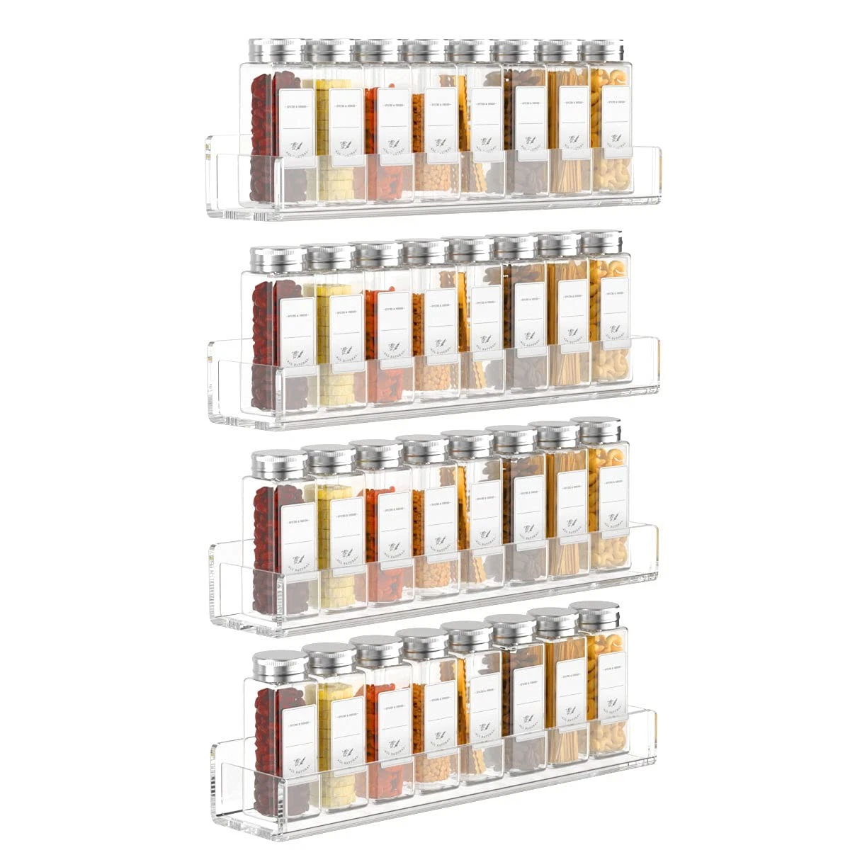 Acrylic Wall Mount Spice Rack - 15 Inch, 4 Pack Hanging Spice Rack Shelf for ...