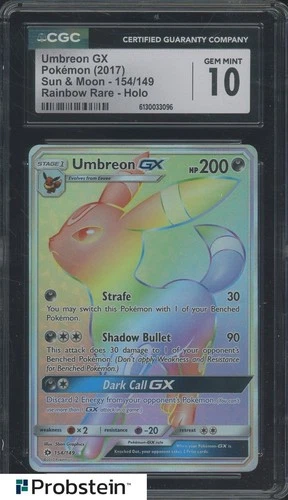 2017 Pokemon Sun & Moon Rainbow Rare #154 Umbreon GX CGC 10 GEM MINT