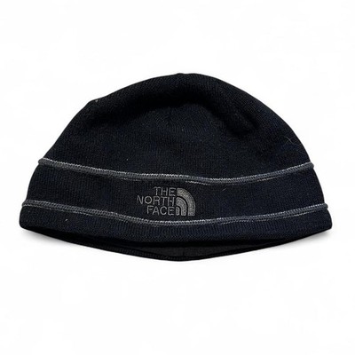 The North Face Wool Blend Beanie Black Grey Striped Skull Cap One Size