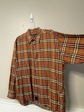 Vintage Burberry London Men’s XL Orange Plaid Button Down Shirt Made in USA