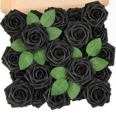 Artificial Flowers Black Rose 25pcs Real Touch Flowers Perfect for for DIY Bo...