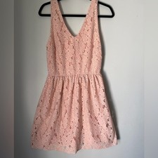 Everly Pink Lace Polka Dot Fit & Flare Dress Size M Coquette
