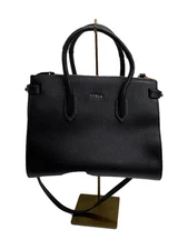 FURLA Handbag Leather Black Plain 2WAY 942235